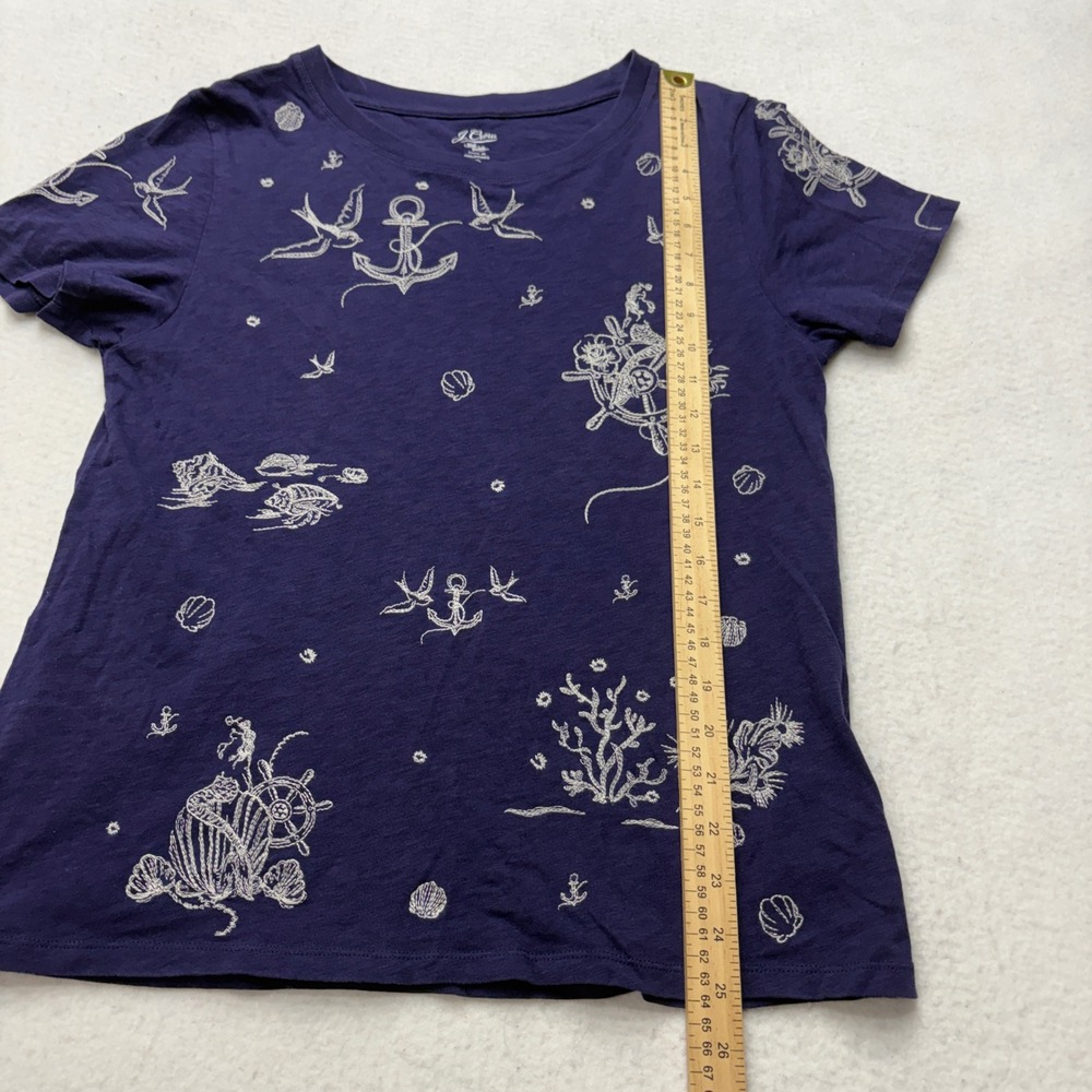 J. Crew Embroidered Knit Cotton T-Shirt Large Nautical‎ Coastal Beachy Preppy - Picture 8 of 8